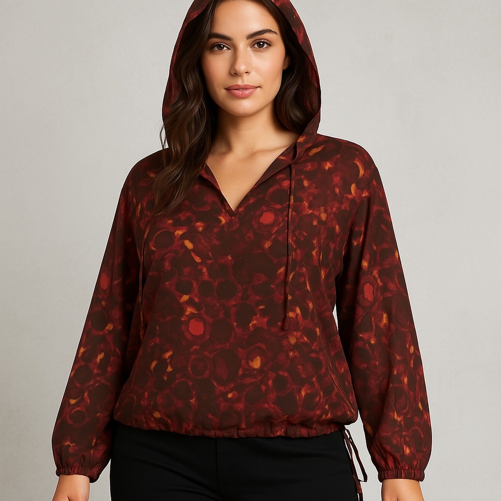 Beverly Drive Top Womens Plus Size 24/26W‎ Hooded Sheer Blouse Flowy Boho Rustic